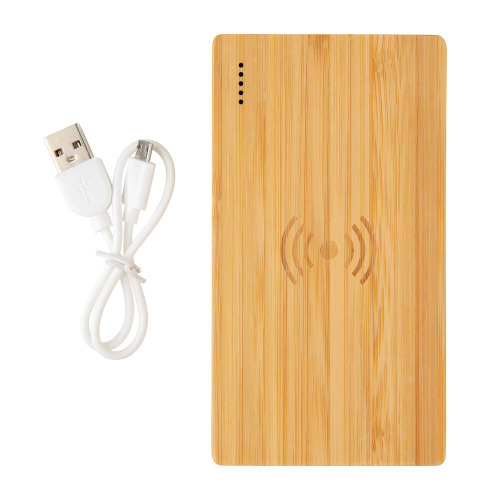 Bambusowy, bezprzewodowy power bank 4000 mAh brązowy P322.029 (1)