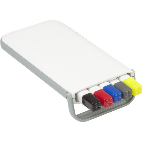 Zestaw piśmienniczy, ołówek, zakreślacz i długopisy z wkładem w kolorze nakrętki biały V1314-02 (4)