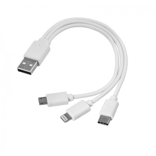 Kabel USB 3w1 micro USB + USB typ C + Lightning Biały EG ZT7 