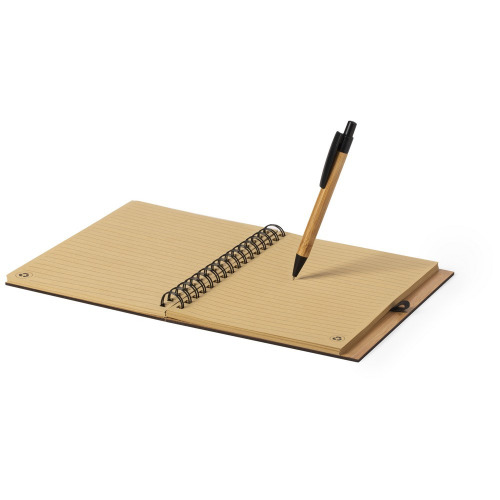 Bambusowy notatnik ok. A5 z długopisem brązowy V0206-16 (2)