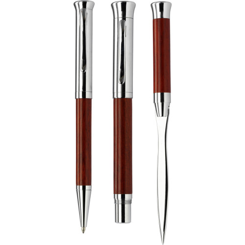Zestaw piśmienniczy, długopis, pióro wieczne i nóż do otwierania listów drewno V1265-17 (9)