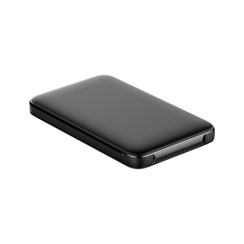 Power bank 5000 mAh ze zintegrowanymi kablami, adapter w komplecie | Presley Czarny V0905-03 (4)