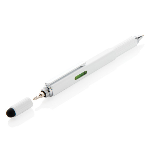 Długopis wielofunkcyjny, linijka, poziomica, śrubokręt, touch pen biały V1996-02 (16)
