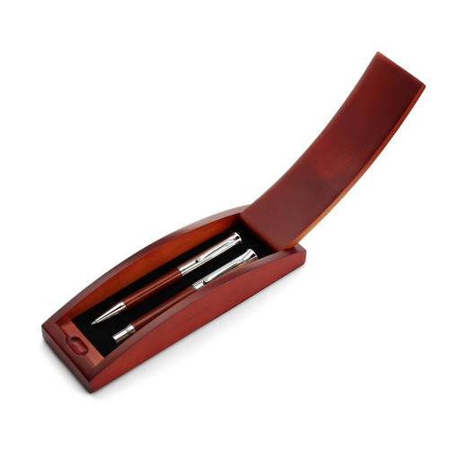 Zestaw piśmienniczy, długopis i pióro kulkowe drewno V1357-17 (7)