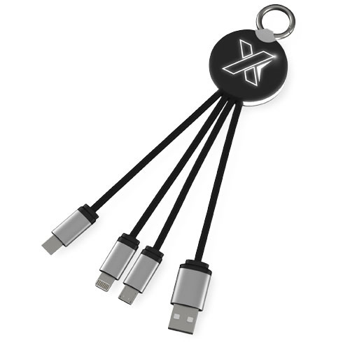 Kabel z podświetlonym logo 3w1 z brelokiem - SCX.design C16 Czarny 2PX00290 (1)