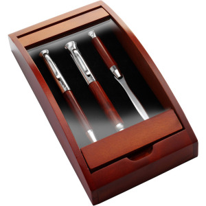 Zestaw piśmienniczy, długopis, pióro wieczne i nóż do otwierania listów drewno
