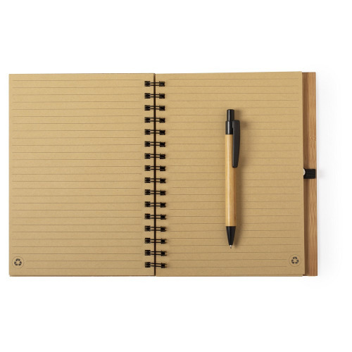 Bambusowy notatnik ok. A5 z długopisem brązowy V0206-16 (3)