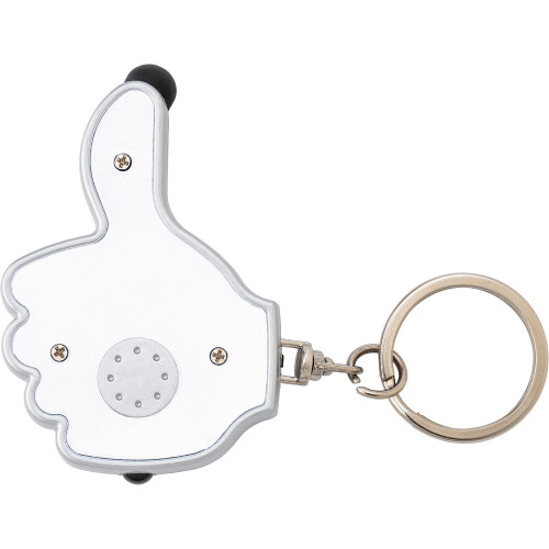 Brelok do kluczy "kciuk", lampka LED, touch pen biały V1686-02 (3)