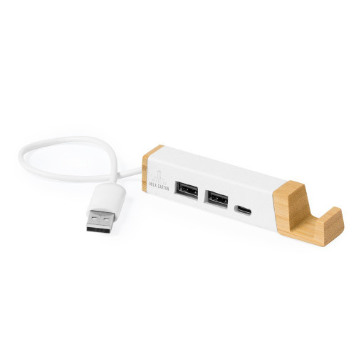 Hub USB i USB-C ze zrecyklingowanych kartoników po mleku, stojak na telefon Biały V2006-02 (2)