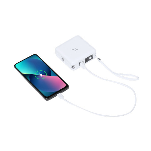 Adapter podróżny, bezprzewodowy power bank 10000 mAh, ładowarka bezprzewodowa 15W biały V2027-02 (1)