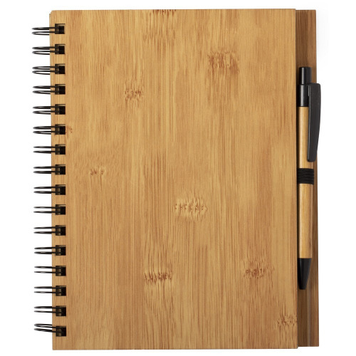 Bambusowy notatnik ok. A5 z długopisem brązowy V0206-16 (1)