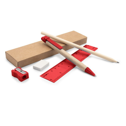 Zestaw szkolny, ołówek, długopis, gumka, temperówka, linijka czerwony V7869-05 (5)