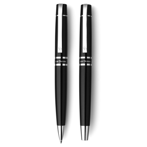 Zestaw piśmienniczy Charles Dickens, długopis i pióro kulkowe czarny V1204-03 