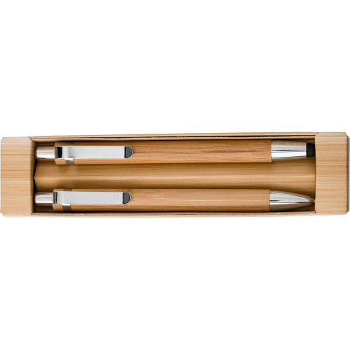 Bambusowy zestaw piśmienniczy, długopis touch pen i ołówek mechaniczny brązowy V1803-16 (3)