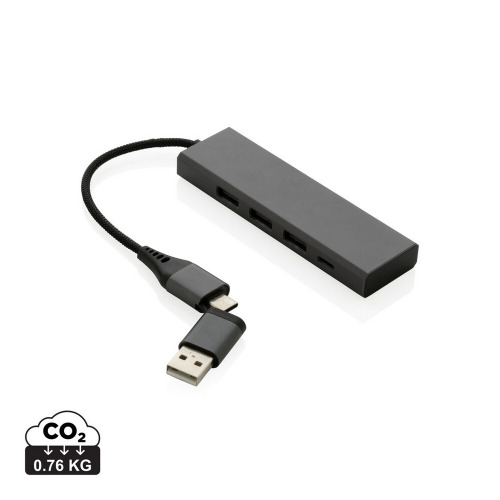 Hub USB 2.0 z USB C, aluminium z recyklingu Szary P308.682 (10)