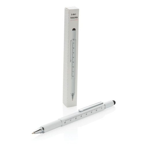Długopis wielofunkcyjny, linijka, poziomica, śrubokręt, touch pen biały V1996-02 (4)