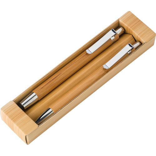 Bambusowy zestaw piśmienniczy, długopis touch pen i ołówek mechaniczny brązowy V1803-16 (6)