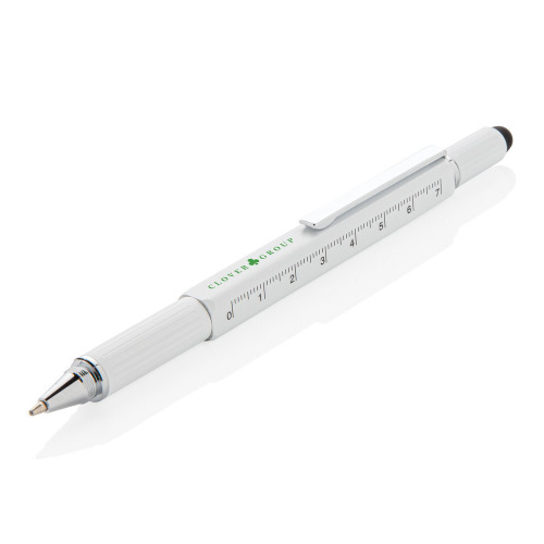 Długopis wielofunkcyjny, linijka, poziomica, śrubokręt, touch pen biały V1996-02 (18)