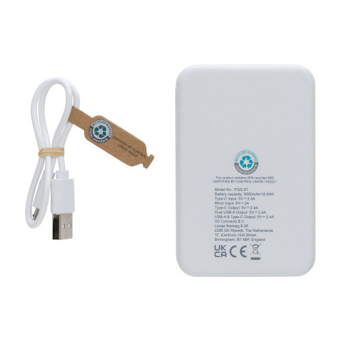 Power bank 5000 mAh, plastik z recyklingu Biały P322.613 (3)