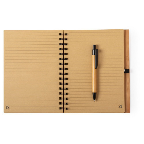 Bambusowy notatnik ok. A5 z długopisem brązowy V0206-16 (7)