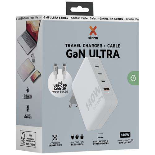 Xtorm XVC2140 GaN Ultra ładowarka podróżna o mocy 140 W z kablem USB-C PD 240 W Biały 12439701 (2)