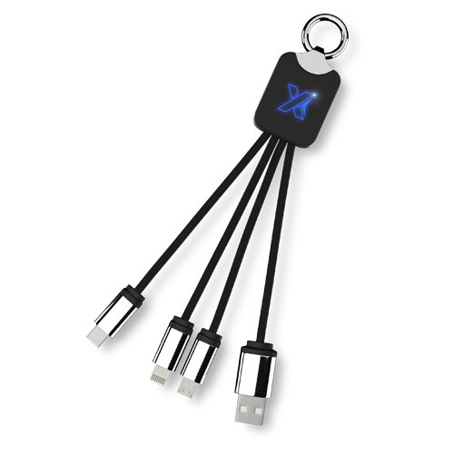 Kabel z podświetlonym logo 3w1 z brelokiem - SCX.design C15 Niebieski 2PX00152 