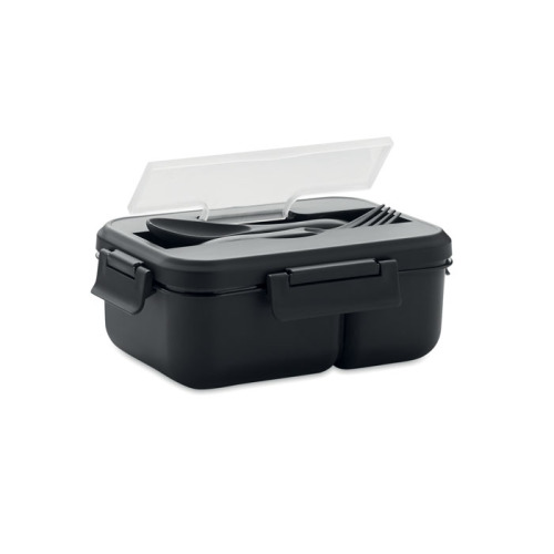 Lunch box ze sztućcami z PP Czarny MO6646-03 (1)