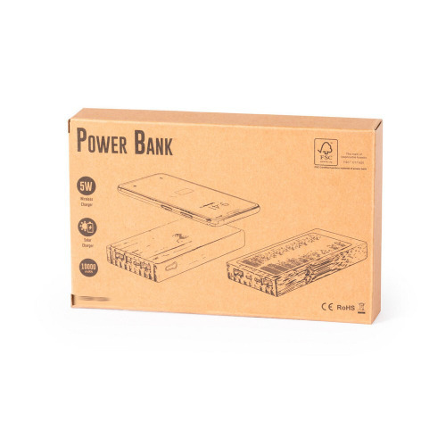 Bambusowy bezprzewodowy power bank 10000 mAh, ładowarka bezprzewodowa 5W, ładowarka słoneczna Brązowy V8335-16 (10)