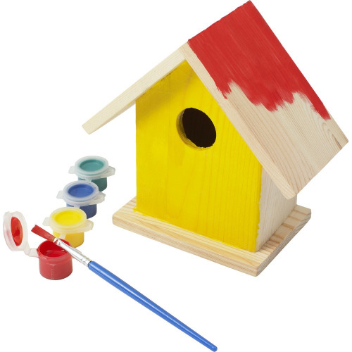 Domek dla ptaków do malowania, farbki i pędzelek drewno V7347-17 (1)