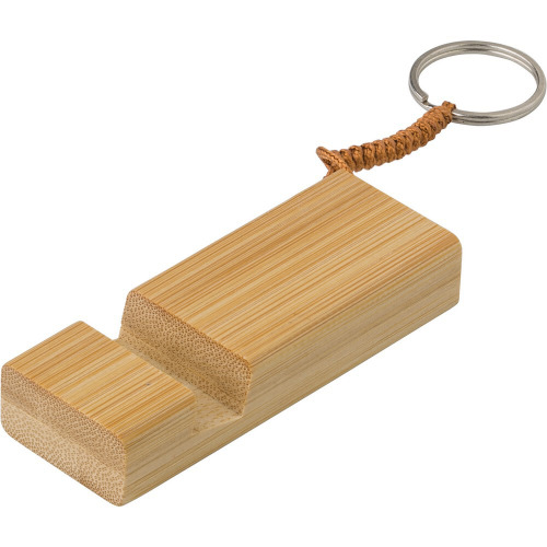 Bambusowy brelok do kluczy, stojak na telefon brązowy V0282-16 (4)