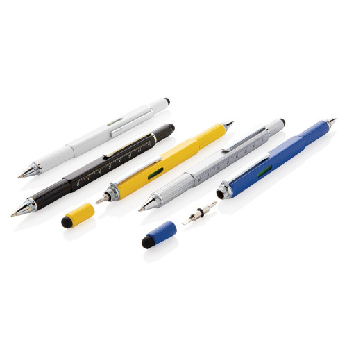 Długopis wielofunkcyjny, linijka, poziomica, śrubokręt, touch pen biały V1996-02 (12)
