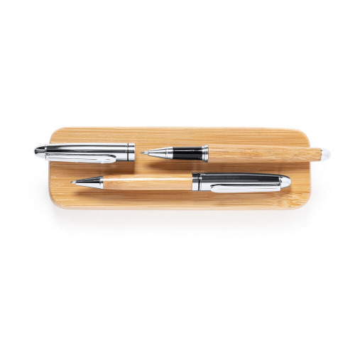 Bambusowy zestaw piśmienny, długopis i pióro kulkowe jasnobrązowy V9348-18 (6)