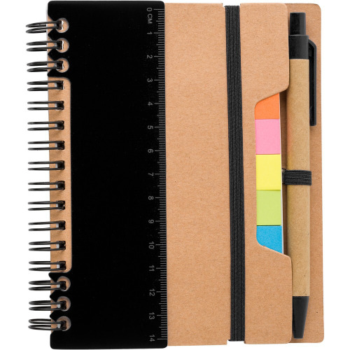 Zestaw do notatek, notatnik, długopis, linijka, karteczki samoprzylepne czarny V2991-03 (2)