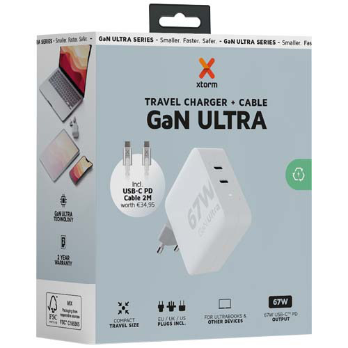 Xtorm XVC2067 GaNUltra ładowarka podróżna o mocy 67 W z kablem USB-C PD 100 W Biały 12439601 (2)