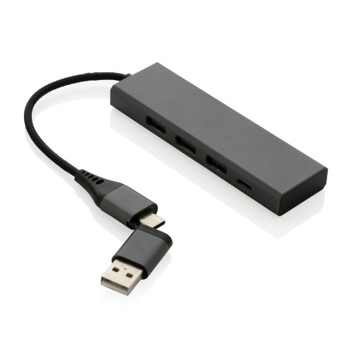 Hub USB 2.0 z USB C, aluminium z recyklingu Szary P308.682 