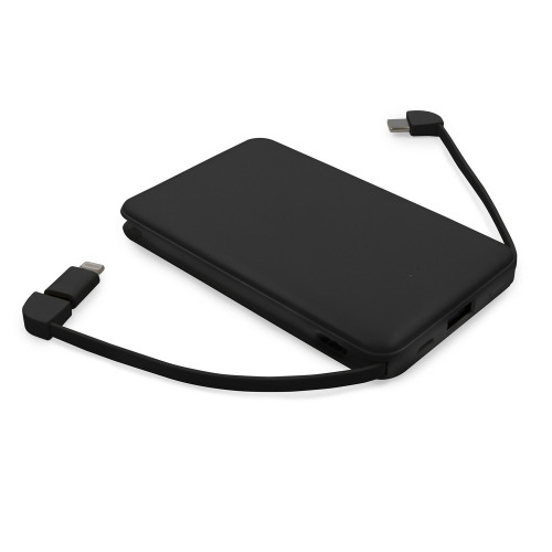 Power bank 5000 mAh ze zintegrowanymi kablami, adapter w komplecie | Presley czarny V0905/W-03 