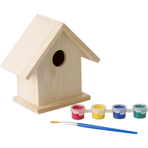 Domek dla ptaków do malowania, farbki i pędzelek drewno V7347-17 