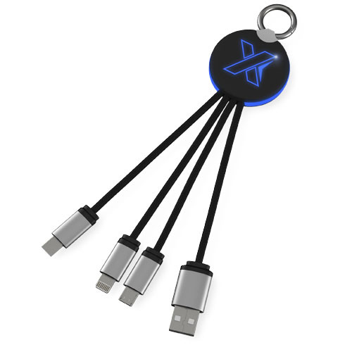 Kabel z podświetlonym logo 3w1 z brelokiem - SCX.design C16 Niebieski 2PX00252 (1)