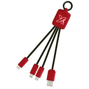 Kabel z podświetlonym logo 3w1 z brelokiem - SCX.design C15 Mid red