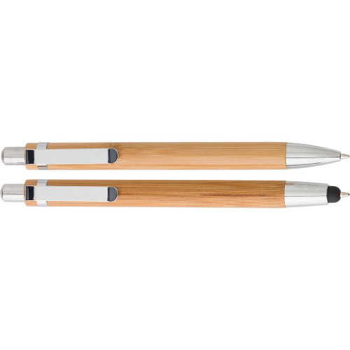 Bambusowy zestaw piśmienniczy, długopis touch pen i ołówek mechaniczny brązowy V1803-16 (1)