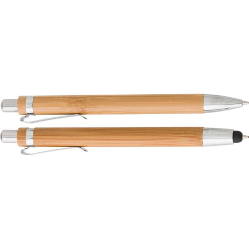 Bambusowy zestaw piśmienniczy, długopis touch pen i ołówek mechaniczny brązowy V1803-16 (2)