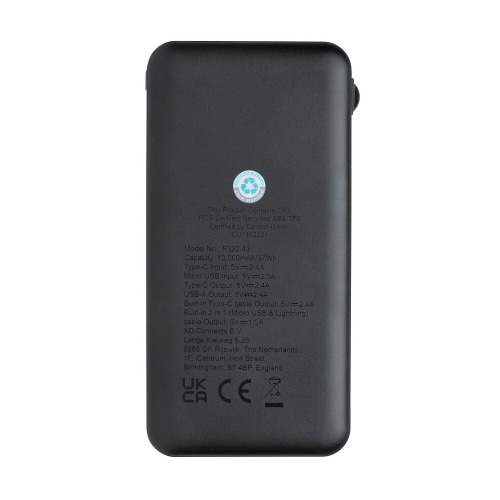 Power bank 10000 mAh Lockhart, zintegrowane kable Black P322.431 (5)