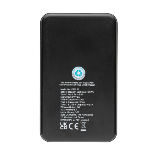 Power bank 5000 mAh, ładowarka bezprzewodowa 5W Czarny P322.621 (4)