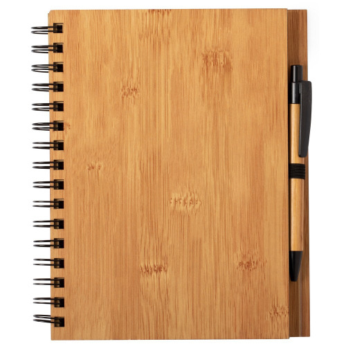 Bambusowy notatnik ok. A5 z długopisem brązowy V0206-16 (5)