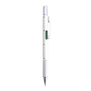 Długopis wielofunkcyjny, linijka, poziomica, śrubokręt biały