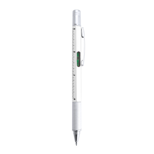 Długopis wielofunkcyjny, linijka, poziomica, śrubokręt biały V7799-02 