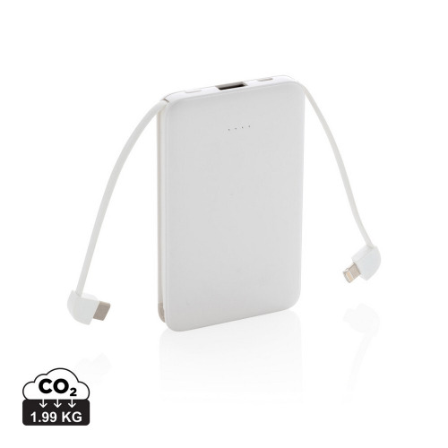 Power bank 5000 mAh, zintegrowany kabel 3 w 1 Biały P322.083 (10)