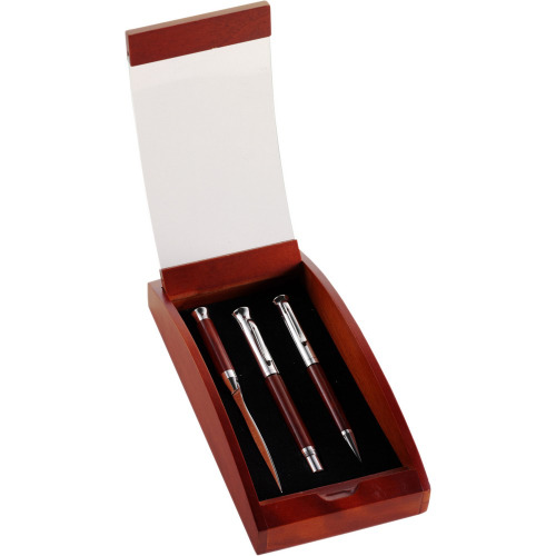 Zestaw piśmienniczy, długopis, pióro wieczne i nóż do otwierania listów drewno V1265-17 (1)
