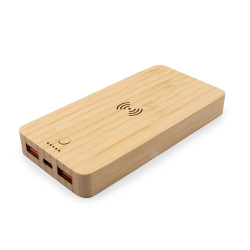 Bambusowy bezprzewodowy power bank 8000 mAh B'RIGHT, ładowarka bezprzewodowa 15W | Benson Drewno V0053-17 