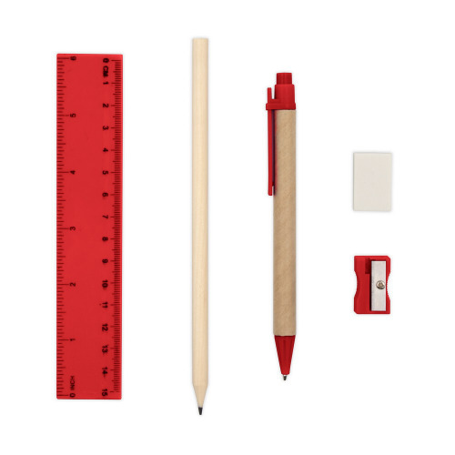 Zestaw szkolny, ołówek, długopis, gumka, temperówka, linijka czerwony V7869-05 (7)
